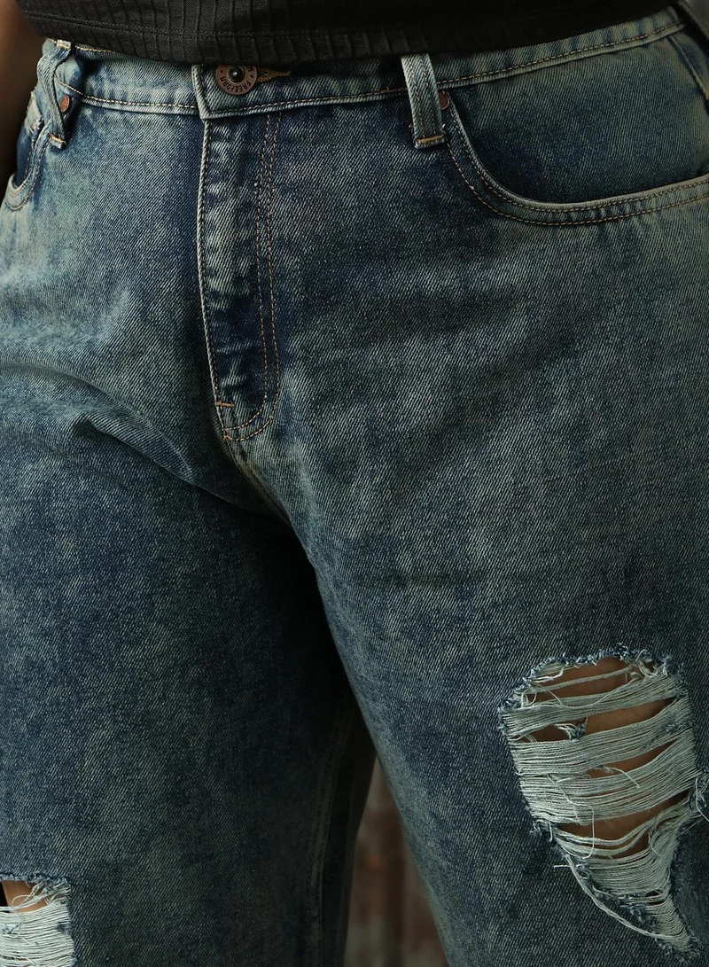 هاي ستار Women's Indigo 100% Cotton Distressed Plus Size Jeans