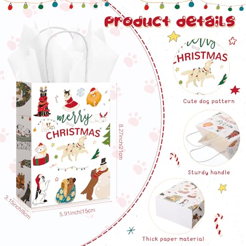 Kolldenn 25 Sets Christmas Dog Gift Bags Bulk with Tissue Paper Dog Themed Christmas Gift Bags with Handles for Puppy Lovers Presents Wrapping Birthday Party Favors - Image 3
