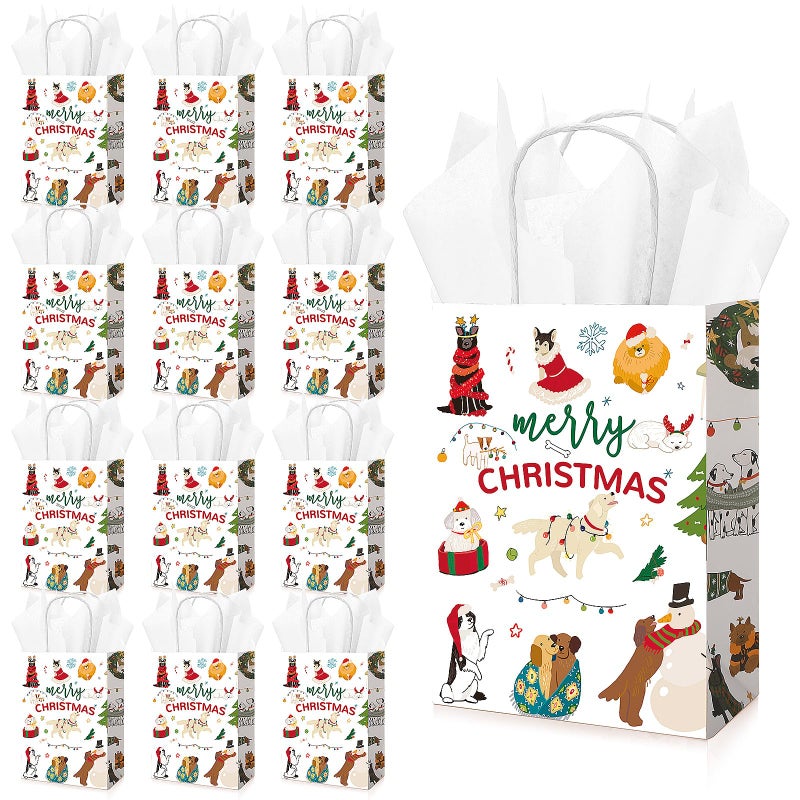 Kolldenn 25 Sets Christmas Dog Gift Bags Bulk with Tissue Paper Dog Themed Christmas Gift Bags with Handles for Puppy Lovers Presents Wrapping Birthday Party Favors - Image 2