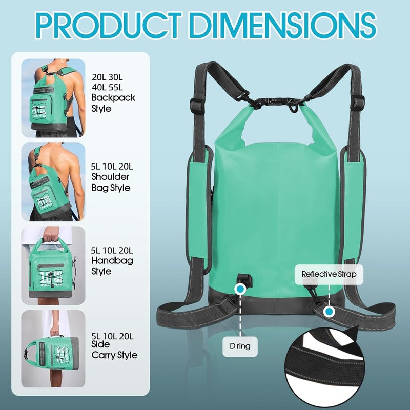 MORXPLOR Dry Bag Waterproof,5L/10L/20L/30L/40L/55L Roll Top Dry Bag Backpack with WaterProof Phone Case for Swim,Kayak - Image 3
