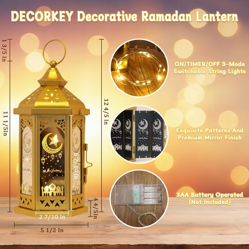 DECORKEY Ramadan Decorations for Home, 12.8â€˜â€™H Large Hexagon Decorative Candle Lantern for Tabletop Mantel Decor, Vintage Metal Lantern Candle Holders for Indoor Outdoor Decor, EID Mubarak Gift - Image 3