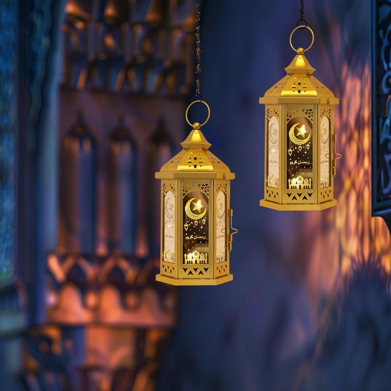 DECORKEY Ramadan Decorations for Home, 12.8â€˜â€™H Large Hexagon Decorative Candle Lantern for Tabletop Mantel Decor, Vintage Metal Lantern Candle Holders for Indoor Outdoor Decor, EID Mubarak Gift - Image 4