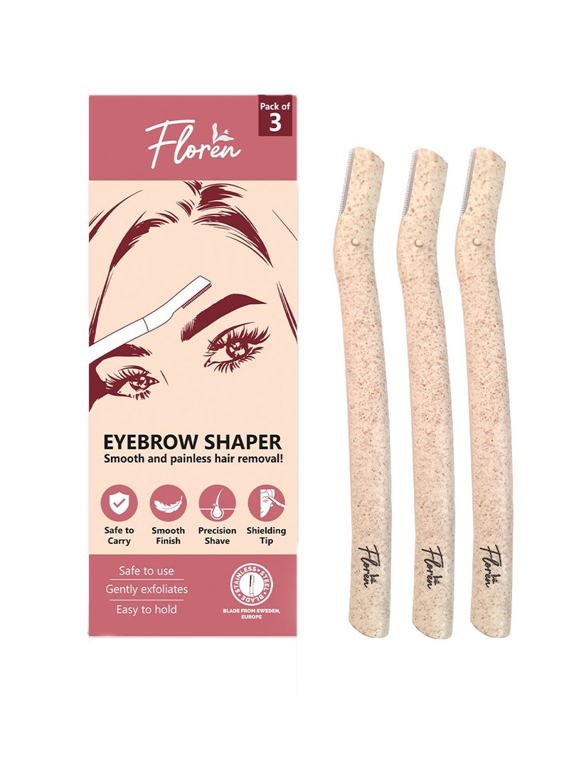 Floren Eyebrow Precision Shaper (Pack of 3) | Fine-Tipped Blade for Dermaplaning & Grooming | Spoolie Brush for Blending | Sleek, Compact Design - Image 1