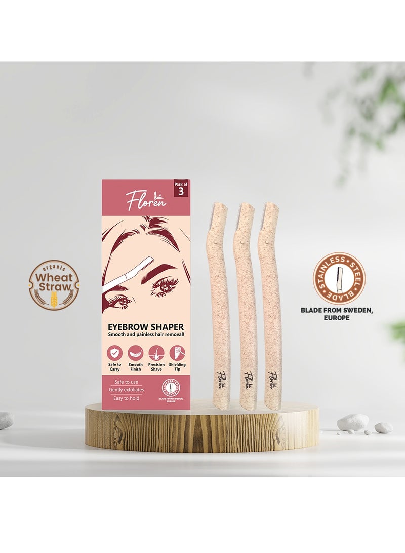 Floren Eyebrow Precision Shaper (Pack of 3) | Fine-Tipped Blade for Dermaplaning & Grooming | Spoolie Brush for Blending | Sleek, Compact Design - Image 2