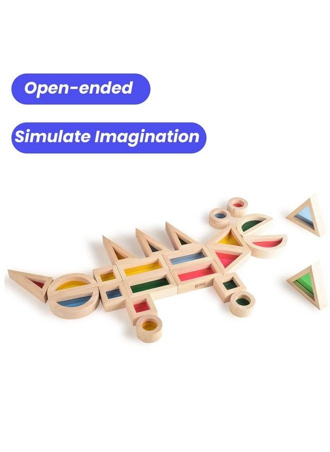 BOHS Rainbow Sensory Blocks (24 Pcs) Wooden Toys For Toddlers Play On Light Table/Sunny Window  - Image 3