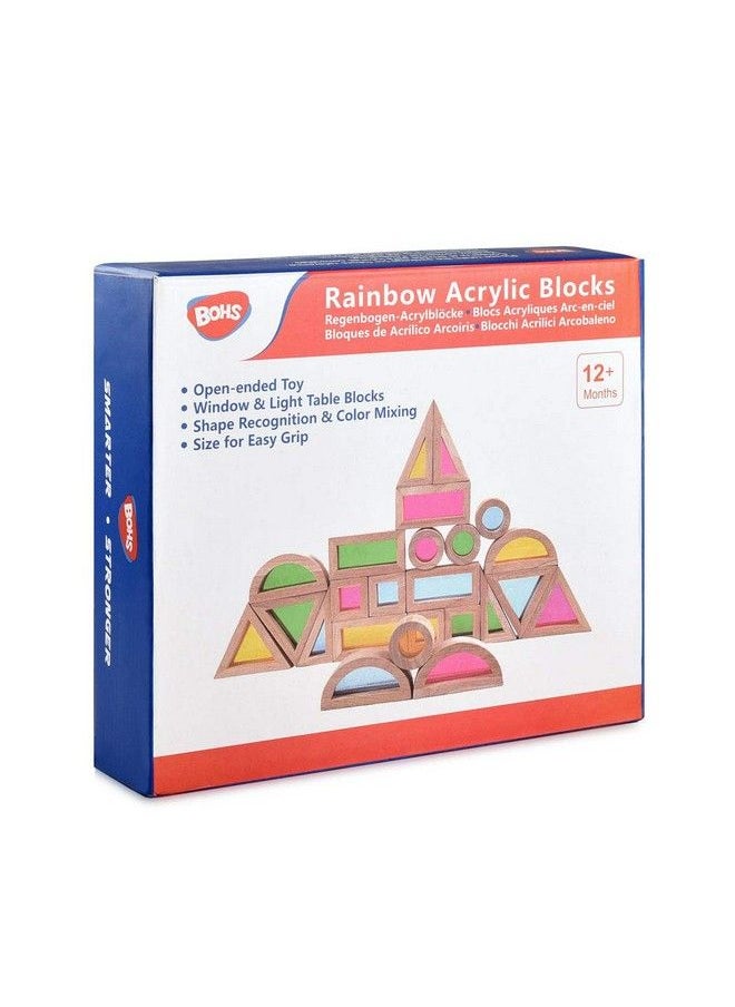 BOHS Rainbow Sensory Blocks (24 Pcs) Wooden Toys For Toddlers Play On Light Table/Sunny Window  - Image 2