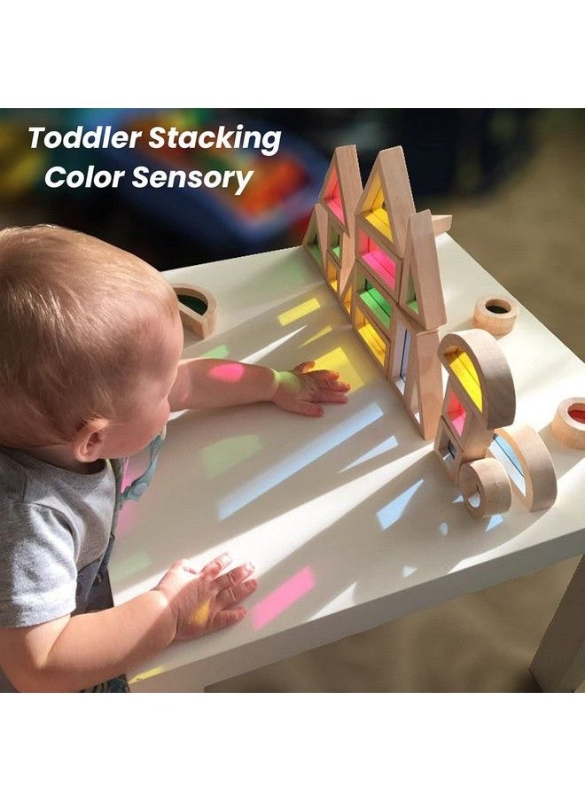 BOHS Rainbow Sensory Blocks (24 Pcs) Wooden Toys For Toddlers Play On Light Table/Sunny Window  - Image 4