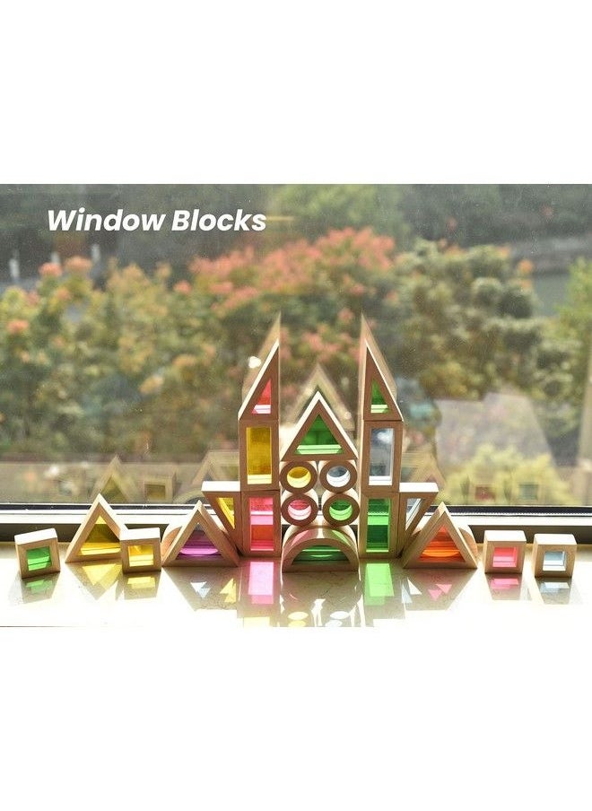 BOHS Rainbow Sensory Blocks (24 Pcs) Wooden Toys For Toddlers Play On Light Table/Sunny Window  - Image 5