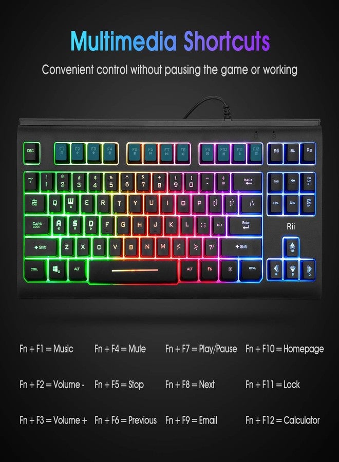 Rii Primer RGB Gaming Keyboard RK104,Backlight Keyboard,Small Compact 87 Keys Computer Keyboard for Windows PC Laptop Desktop - Image 3