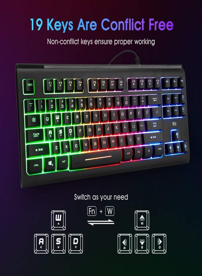 Rii Primer RGB Gaming Keyboard RK104,Backlight Keyboard,Small Compact 87 Keys Computer Keyboard for Windows PC Laptop Desktop - Image 5