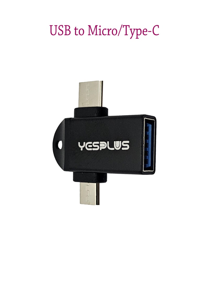 YESPLUS 2 in 1 USB to Micro/Type-C OTG Connector-YS-1413 - Black  - Image 1