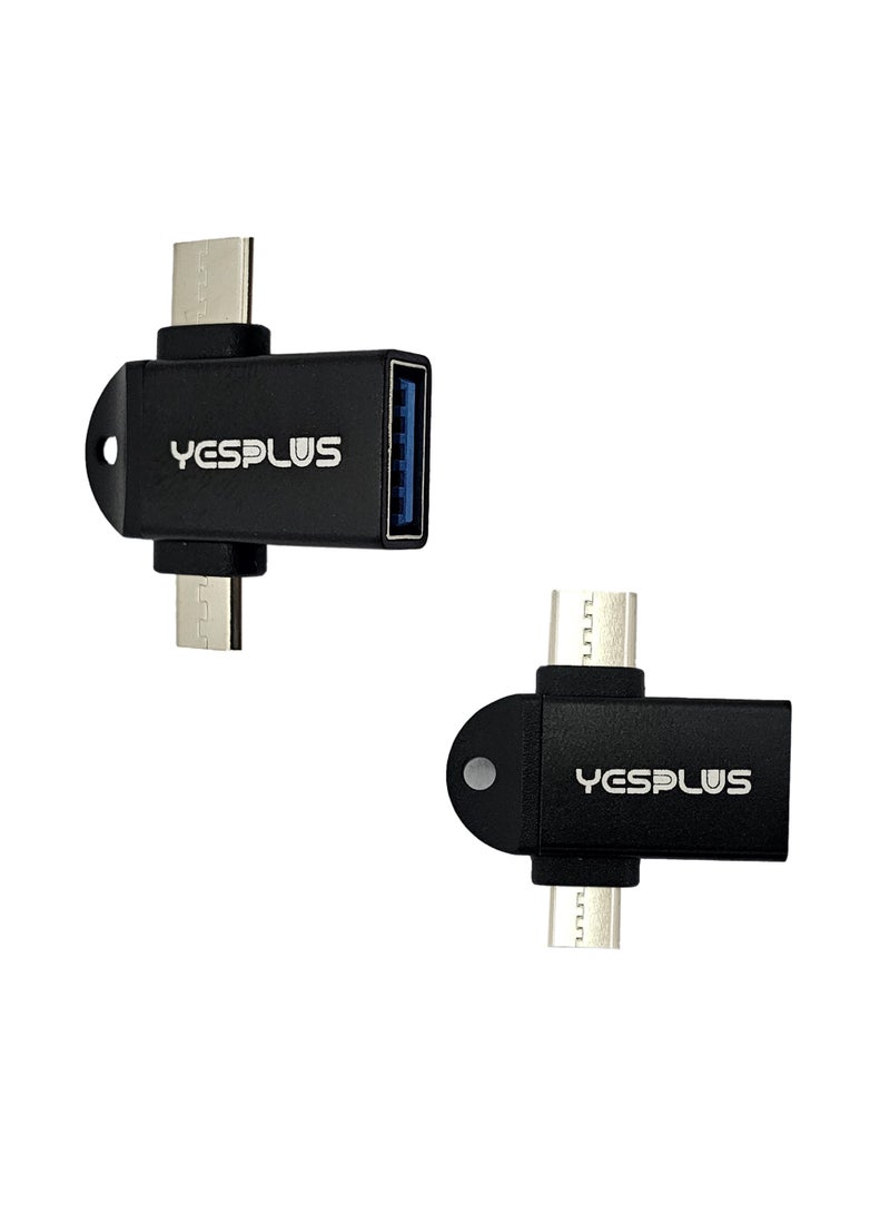 YESPLUS 2 in 1 USB to Micro/Type-C OTG Connector-YS-1413 - Black  - Image 2