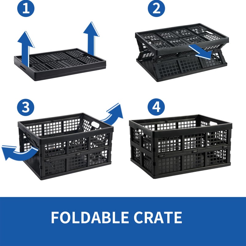Aebeky 3-Pack Plastic Collapsible Storage Crates-30L,Foldable Plastic Crates for Storage (Black) - Image 4
