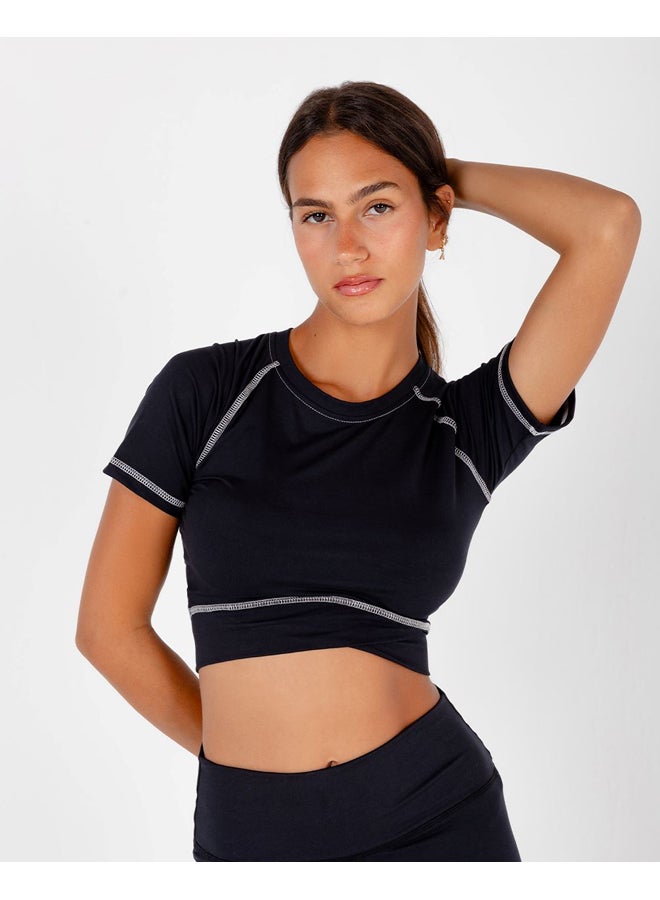 In Your Shoe Black Stitched Cropped T-shirts  - Image 1