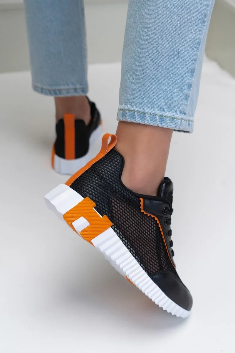 نيشانتاشي شوز Nadine Black Matte Mesh Detail Thick Sole Women's Lace-Up Sports Shoes