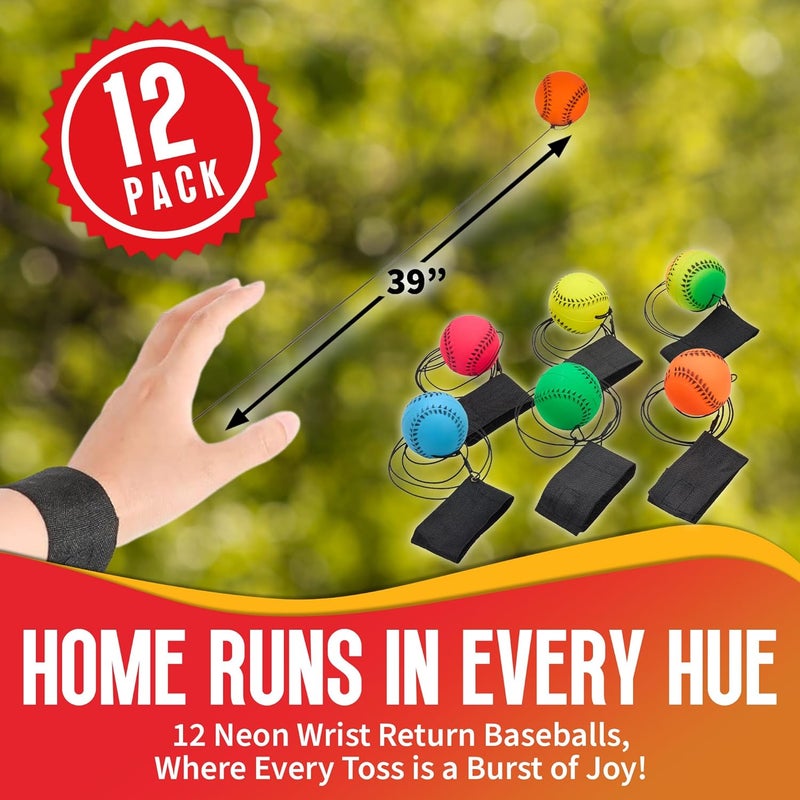 Playbees Wrist Baseballs Neon Reactive - 12 Pack - Practice Sports Balls for Fun Outdoor Activity for Kids - Spring Training, Party Favor, Baseball Season Gift, Sports Team Party Bag Filler - Image 3