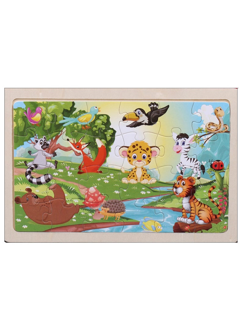 Children's Educational Wooden Cartoon Series Jigsaw Puzzles Suitable Gift Bag Pack - Image 1