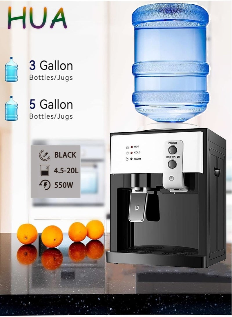 HUA Electric Water Dispenser, Top Loading Water Cooler for 4.5-18.9L, 3 Temperature Settings Room Temperature Water Cold Hot Water Dispenser,550W Antibacterial Food-Grade Stainless Steel Inner Tank Bedside Water Dispenser for Home, Office, Dormitory Use - Image 1