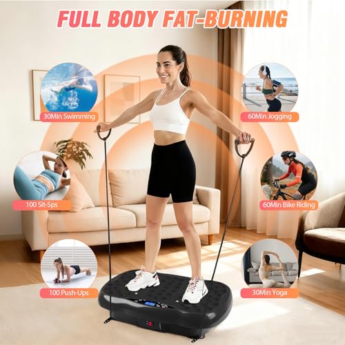 ALSO GO Vibration Plate Exercise Machine, 120-Level & 3 Workout Modes Vibration Board for Weight Loss/Lymphatic Drainage, 400lbs Capacity with Resistance Bands, Full Body Platform for Home Fitness - Image 2