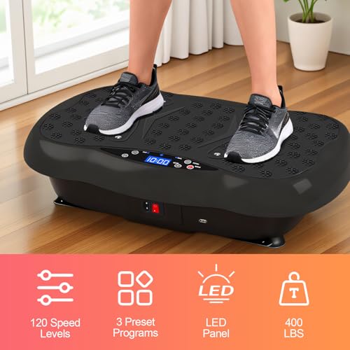 ALSO GO Vibration Plate Exercise Machine, 120-Level & 3 Workout Modes Vibration Board for Weight Loss/Lymphatic Drainage, 400lbs Capacity with Resistance Bands, Full Body Platform for Home Fitness - Image 5