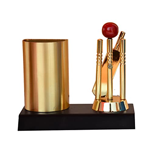 Saugat Traders Corporate Gifts for Clients Metal Cricket Pen Stand with Table Clock Showpiece Gift - New Year, Birthday Gift For Men & Boys, Student, Lovers Cricket Theme Desk Organiser Office - Image 5