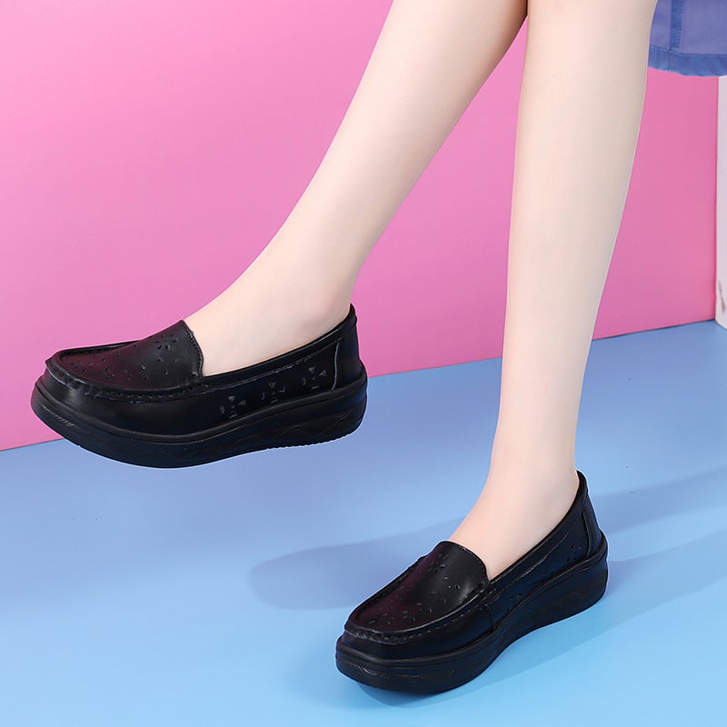 Nurse Shoes Work Shoes Women'S Soft Bottom Leather Shoes Pregnant Women'S Shoes White Shoes Women'S Autumn New Platform Slip-On Women'S Shoes - Image 2