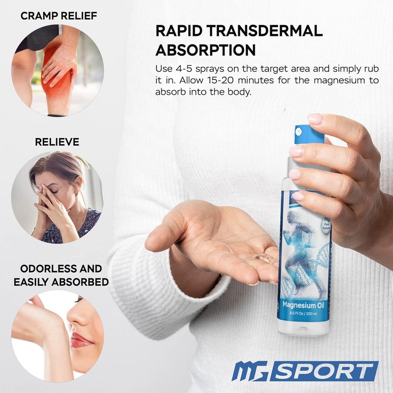 MgSport High Absorption Pure Magnesium Oil Spray â€“ 250 ml â€“ 100% Pure Magnesium Chloride from The Dead Sea, Without Preservatives â€“ Supports Sleep, Muscle Recovery and Leg Cramps - Image 3