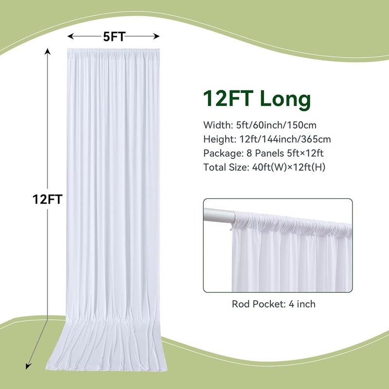 NSSONBEN 40×12ft White Wrinkle Free Backdrop Curtain, Soft Silky Easy to Drape Wedding Drapes for Backdrop, 8 Panels 12 ft Long Backdrop Curtains for Parties Birthday Baby Shower Photo Photography Background - Image 5