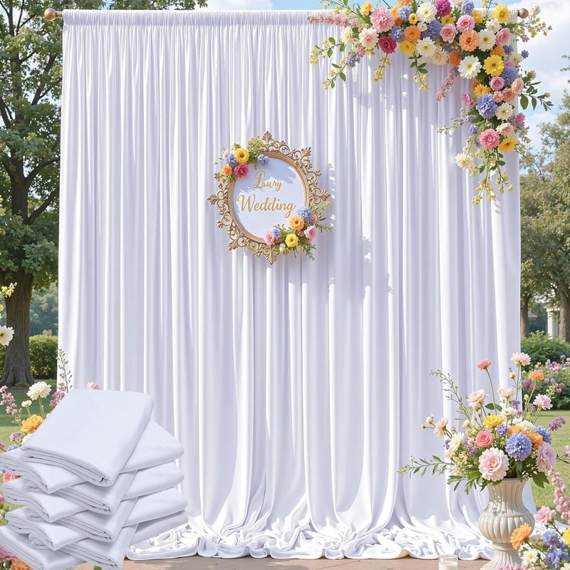 NSSONBEN 40×12ft White Wrinkle Free Backdrop Curtain, Soft Silky Easy to Drape Wedding Drapes for Backdrop, 8 Panels 12 ft Long Backdrop Curtains for Parties Birthday Baby Shower Photo Photography Background - Image 1