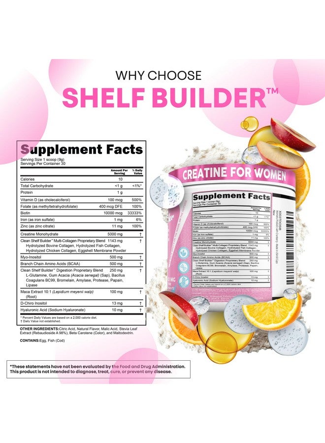 Clean Nutraceuticals Creatine for Women | Creatine Monohydrate + BCAA Powder Myo-Inositol Collagen Biotin Hyaluronic Acid Folate L Glutamine Vitamin D3 Iron Zinc D-Chiro-Maca Digestion Shelf Builder by Clean Nutra - Image 4