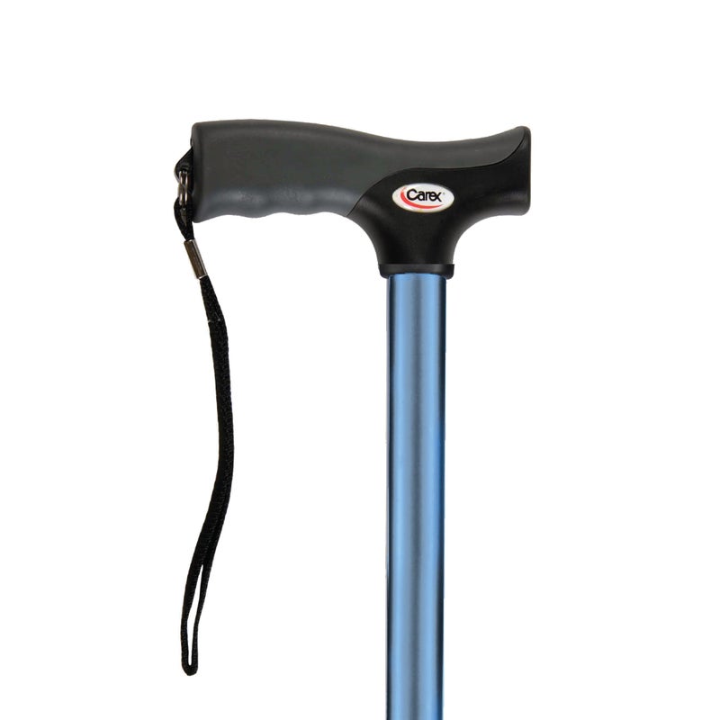 careX Carex Soft Grip Walking Cane Height Adjustable Cane With Wrist Strap Latex Free Soft Cushion Handle Metallic Blue