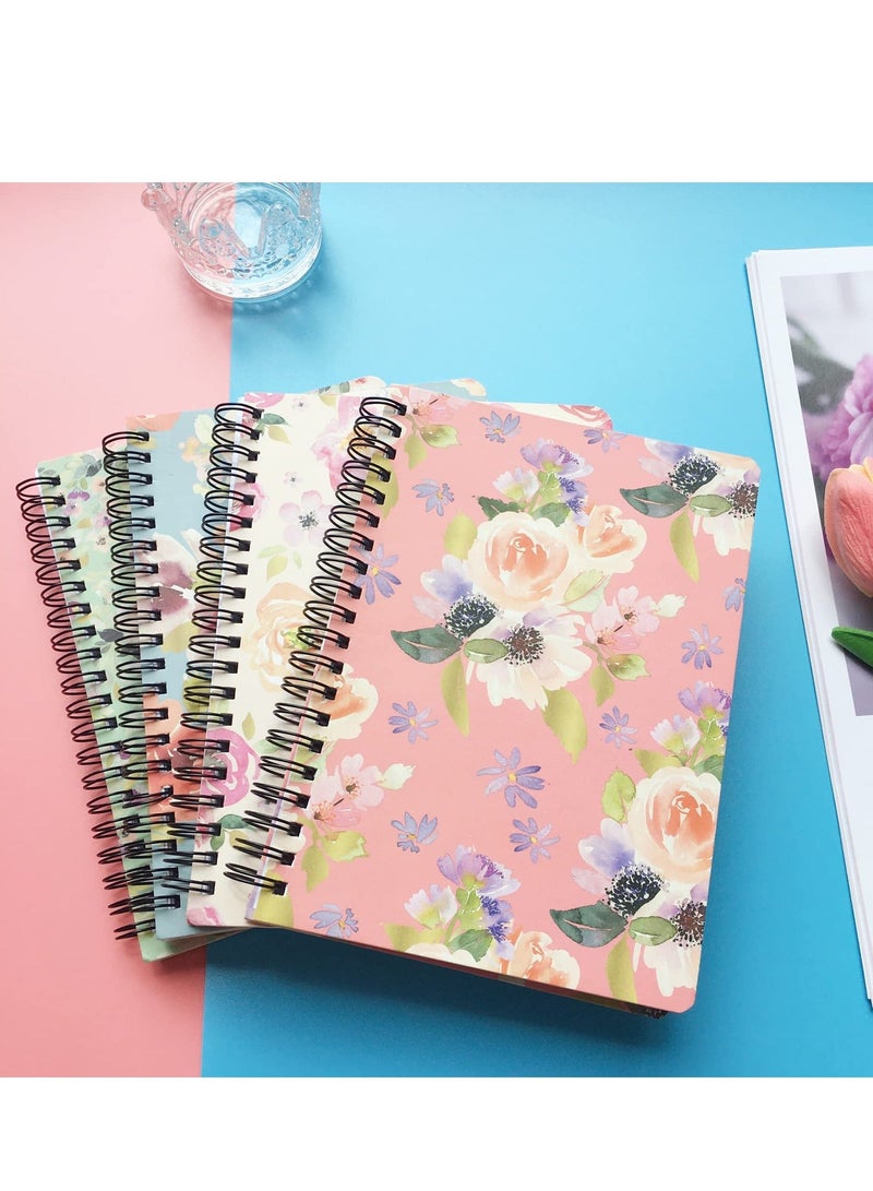Spiral Notebooks for Women, 4 Pack Cute journals 6 × 8 Inch, A5 Size Hardcover Flower Notebooks School Supplies, College Ruled, Inner Pocket, 80 Sheets/160 Pages