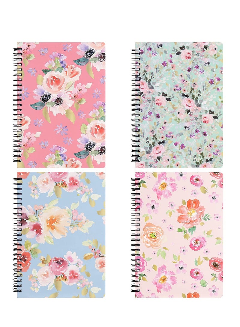 Generic Spiral Notebooks for Women, 4 Pack Cute journals 6 × 8 Inch, A5 Size Hardcover Flower Notebooks School Supplies, College Ruled, Inner Pocket, 80 Sheets/160 Pages  - Image 1
