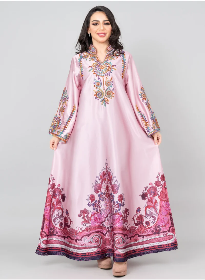 IKKXA Modern Embroidered Jalabiya IK1014 Pink