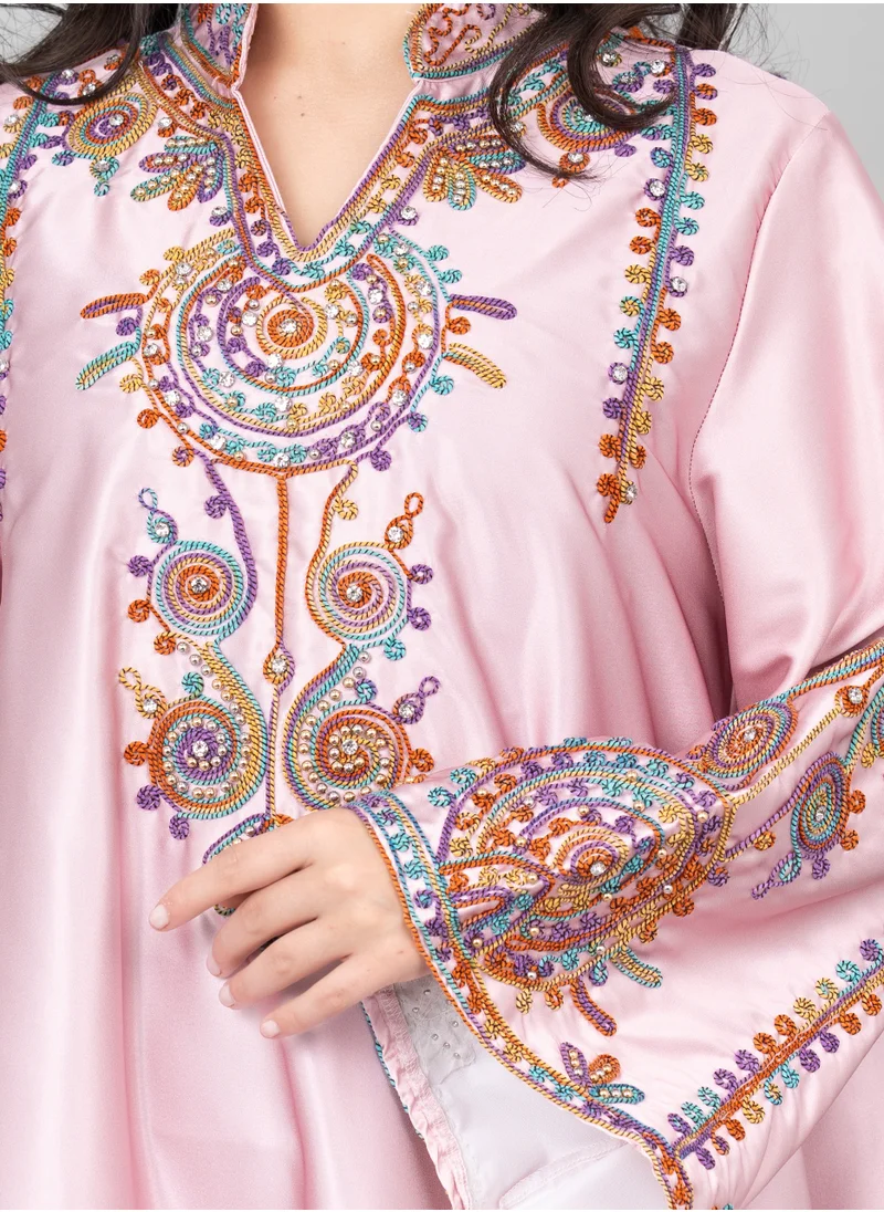 IKKXA Modern Embroidered Jalabiya IK1014 Pink