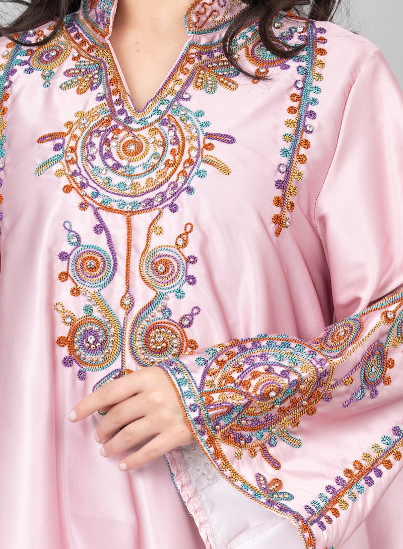 اكسا جلابية مطرزة عصرية وردي - Image 2