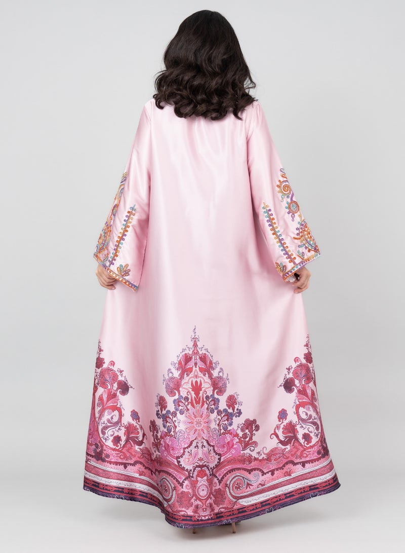 اكسا جلابية مطرزة عصرية وردي - Image 4