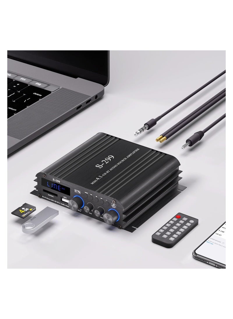 Generic - S-299 4.1CH Bluetooth Power Amplifier Active Subwoofer Output (NOT Passive Subwoofer), Max 800W RMS 40W x 4 Subwoofer Amplifier Hi-Fi Integrated Mini Speaker Amp Audio Sub Bass Amp (UK Regulatory) - Image 1