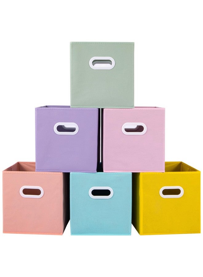 Stero Fabric Storage Cubes Bins, 13 inch Fun Colored Foldable Storage Baskets with Dual Plastic Handle for Home, Kids Room, Closet and Toys Organization, Multi Colored, Set of 6 - Image 1