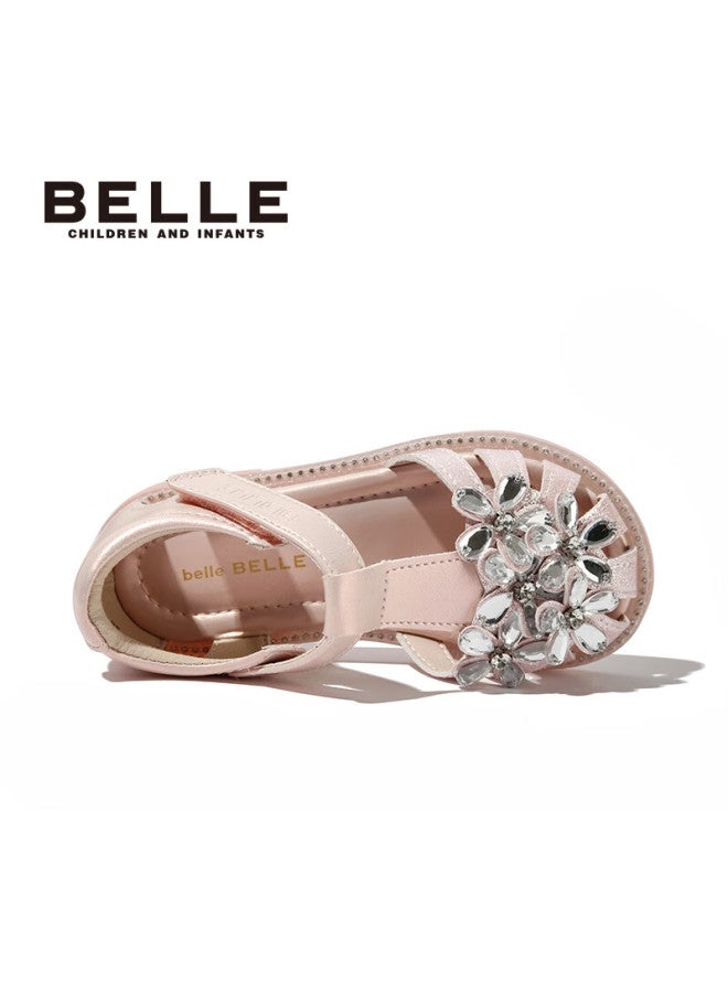 Belle Children's Shoes Summer Sandals For Girls, Princess Crystal Shoes, Baby Closed-toe Soft-soled Walking Shoes, Pink Size 30 - Image 4