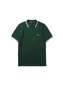 FRED PERRY Cotton summer casual short-sleeved men's polo shirt/ Green double white edge  - Image 1