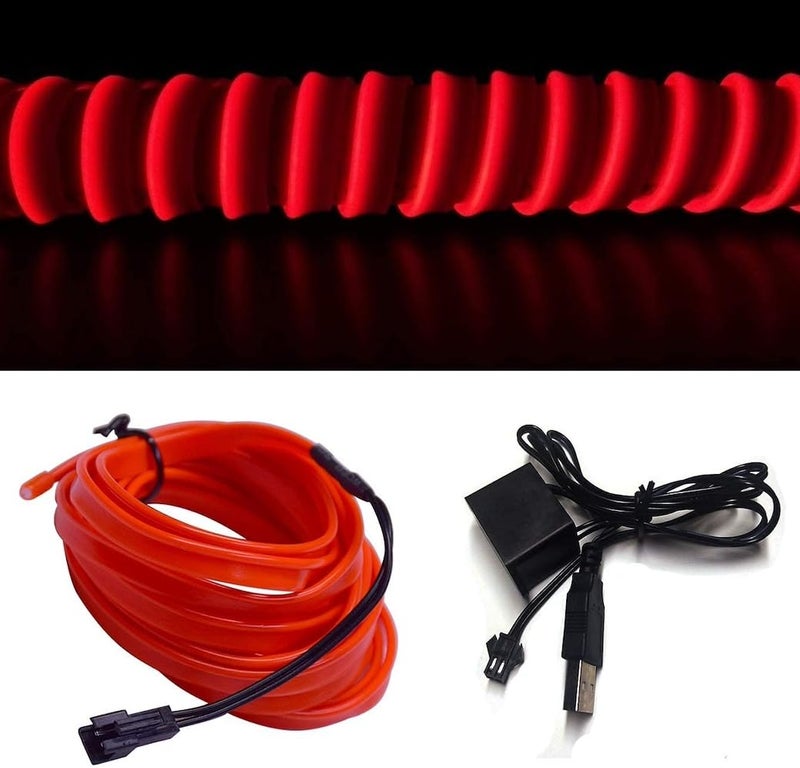 Automaze USB El Wire, 5M Neon Lights 5V with Fuse Protection for Automotive Car Interior Decoration with 6mm Sewing Edge (Orange) - Image 2
