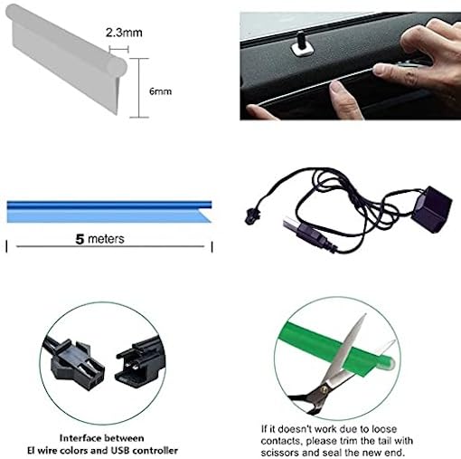 Automaze USB El Wire, 5M Neon Lights 5V with Fuse Protection for Automotive Car Interior Decoration with 6mm Sewing Edge (Orange) - Image 5