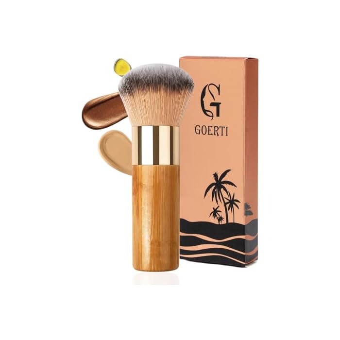 Kabuki Self Tanner Brush Ultra Soft Kabuki Makeup Brush for Face & Body, Flawless Self Tanning Tan Applicator for Liquid Cream Powder Foundation, Bronzer, Tanning Mousse & Shimmer Glow - Bamboo Handle