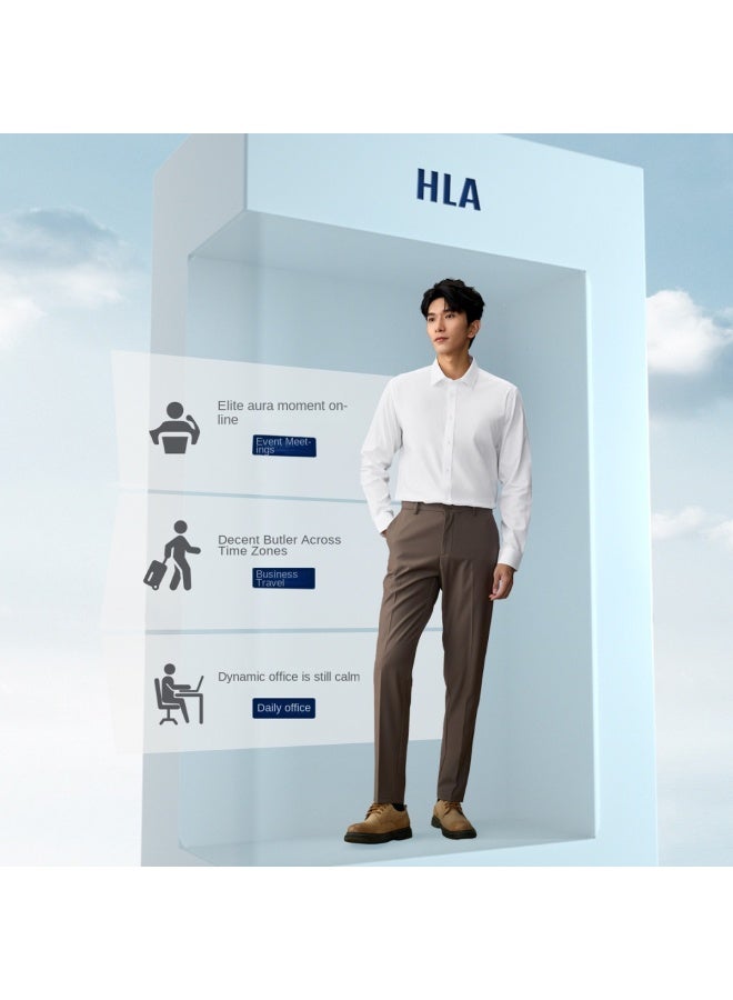 HLA قميص رسمي للرجال بأكمام طويلة مع ياقة، مقاوم للكي وسهل العناية، 25 ربيع وخريف، يمتص الرطوبة ويجف بسرعة - Image 5