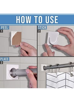 Premify Adhesive Shower Curtain Rod Tension Holder, 2 Pieces Adhesive Wall Mounted Shower Rods Holder Drill-Free Install, Adhesive Rod Mount Retainer, No Drilling, Not Include Shower Curtain Rod  - Image 3
