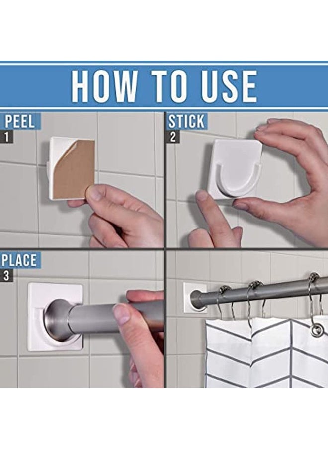 Premify Adhesive Shower Curtain Rod Tension Holder, 2 Pieces Adhesive Wall Mounted Shower Rods Holder Drill-Free Install, Adhesive Rod Mount Retainer, No Drilling, Not Include Shower Curtain Rod  - Image 3