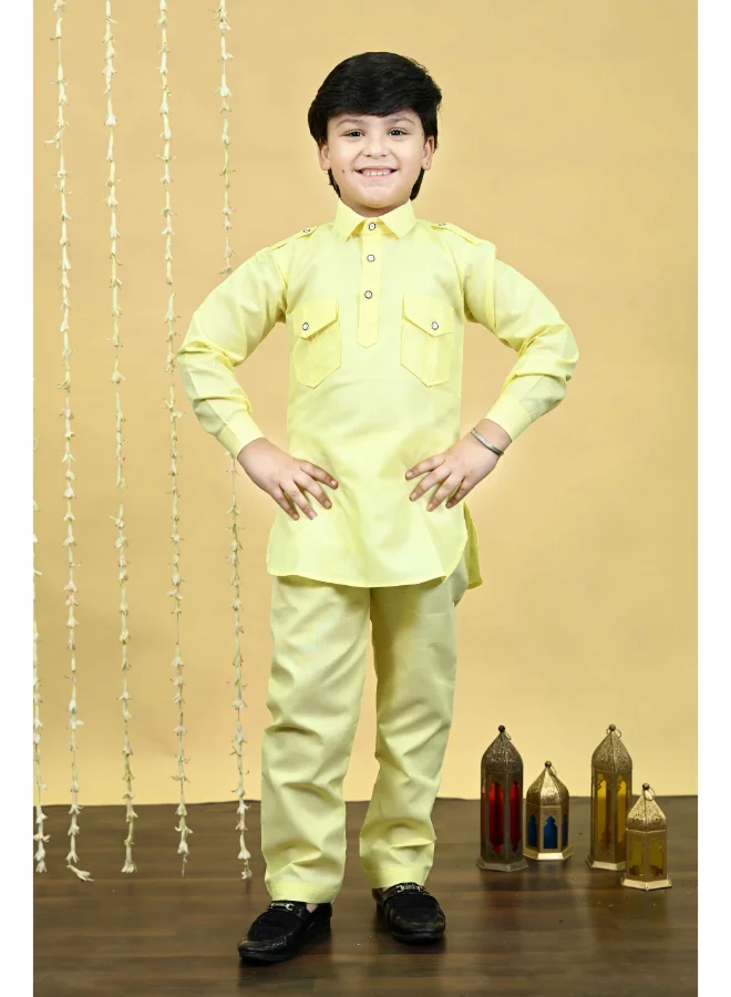 BT DEZINES Boys Yellow Cotton Blend Kurta and Salwar Set
