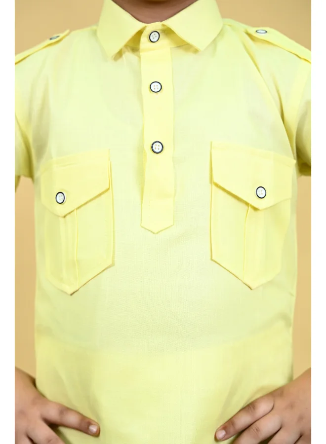 BT DEZINES Boys Yellow Cotton Blend Kurta and Salwar Set