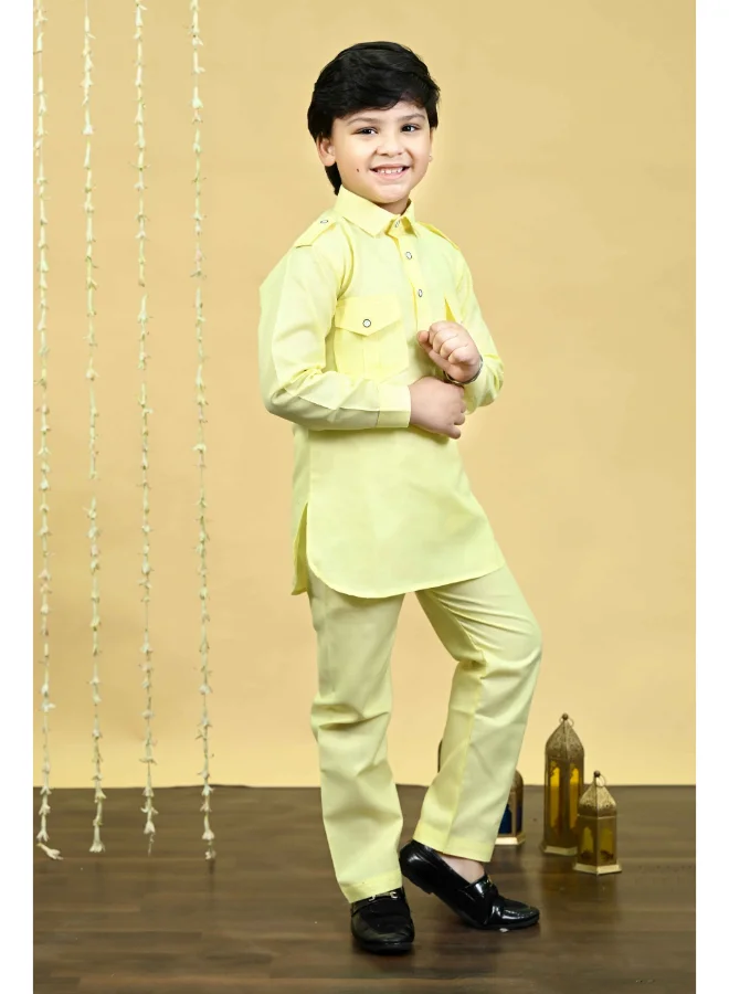 BT DEZINES Boys Yellow Cotton Blend Kurta and Salwar Set